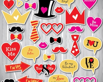 Valentine's Day Photo Booth Props: Printable PDF Set (Instant Download)