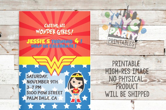 Wonder Woman Party, Wonder Woman Birthday Invitation, Wonder Woman Birthday Invite Printable, Wonder Woman Party Printable Il_570xn