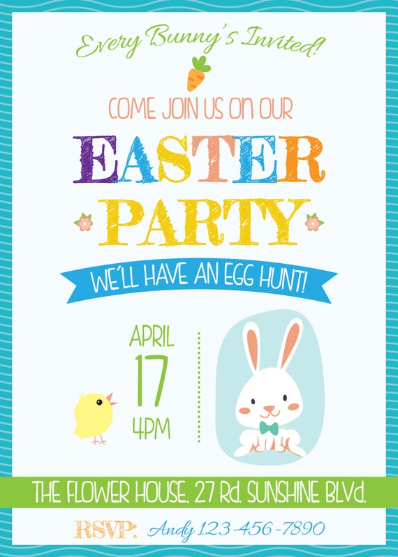 Easter Party Invitation: Egg Hunt, Bunny Invite (digital File)