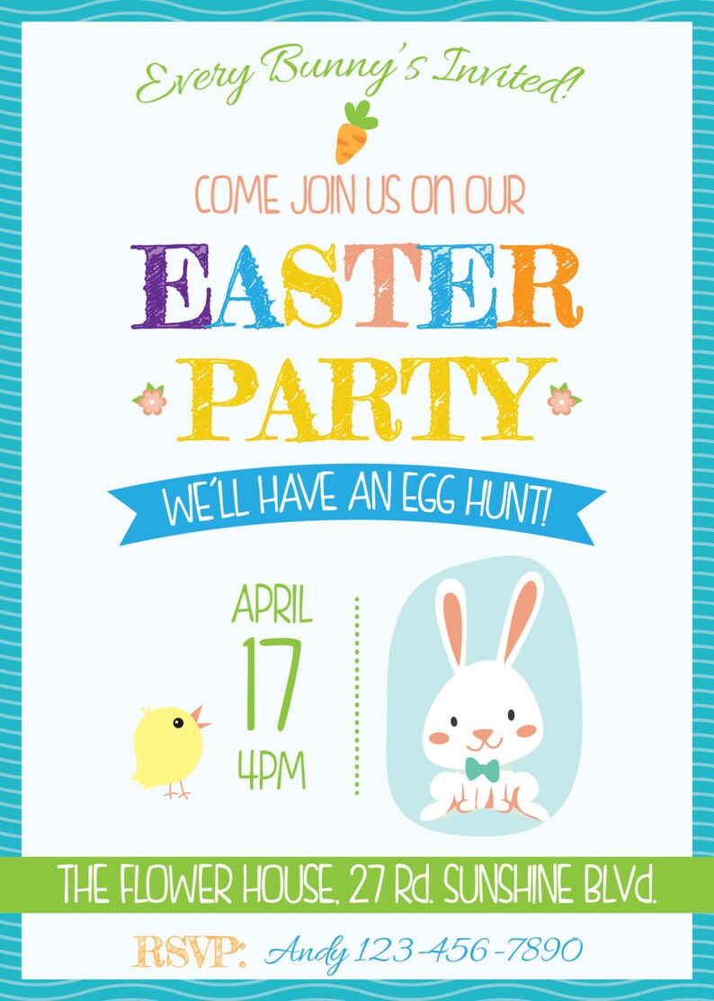 Easter Invitation, Easter Party Invitation, Easter Egg Hunt Invitation, Easter Invite, Easter Bunny, Party Invitation, Party Printable image 2