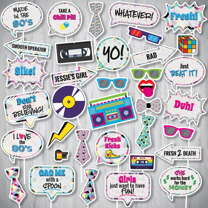 80's Party Printable Photo Booth Props 80s Photo Booth - Etsy
