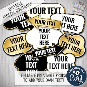 Editable Photo Booth Props, Custom Photo Booth Props, CORJL,  Editable Props + FREE bonus, Add your Own Text, DIY Props to add your own text