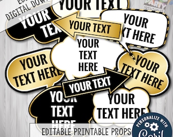 Editable Photo Booth Props, Custom Photo Booth Props, CORJL,  Editable Props + FREE bonus, Add your Own Text, DIY Props to add your own text