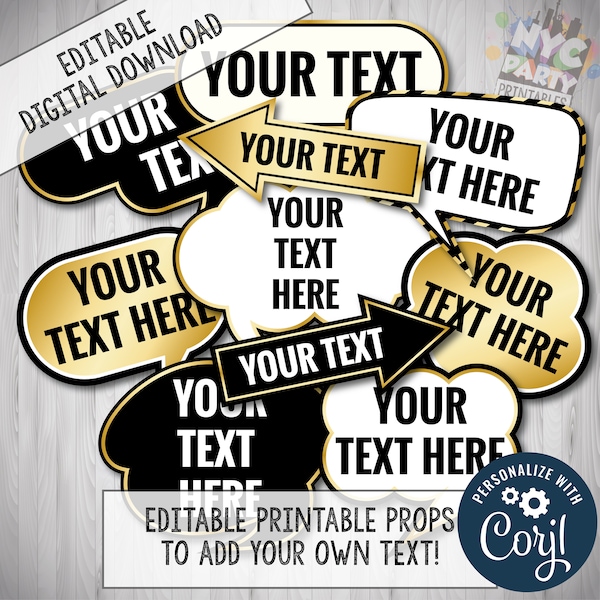 Editable Photo Booth Props, Custom Photo Booth Props, CORJL,  Editable Props + FREE bonus, Add your Own Text, DIY Props to add your own text