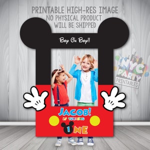 Mickey Mouse Photo Booth Frame, Personalized Selfie Frame, Mickey Birthday Party Decor, Digital Download, Mickey Theme Printable