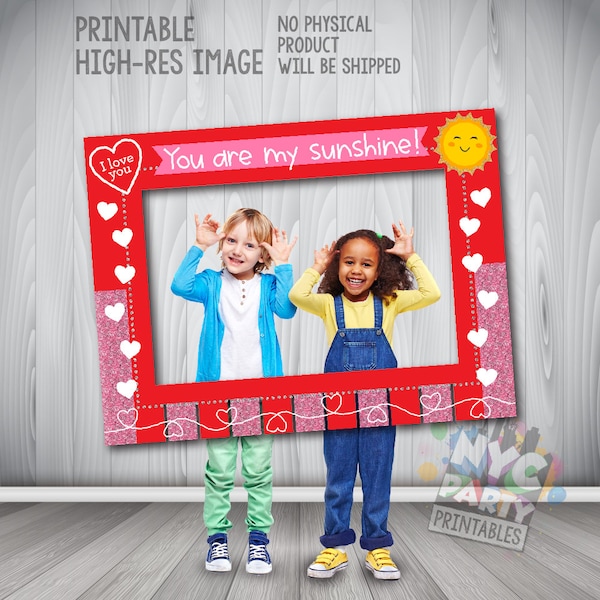 Valentines Photo Booth Frame Instant Download - Valentines Day Photo Prop Frame - Kid friendly Valentines Frame | Heart Valentine Template