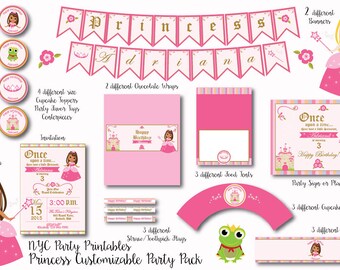 Personalisierte Prinzessin Geburtstagsparty Paket: Braune Prinzessin (Digitaler Download)
