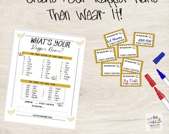 What’s Your Rapper Name Game, Printable Hip Hop Party Game with Name Tags, 90s Rap, Birthday Icebreaker