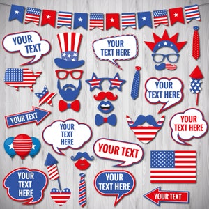 EDITABLE Photo Booth Props, Patriotic Digital Photo Props, Independence ...