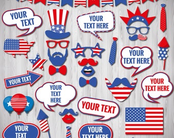 Editable 4th of July Photo Booth Props: Patriotic Party Decor (Digital Download)
