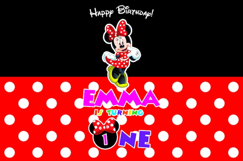 Minnie Mouse Backdrop, Minnie Background, Printable Minnie Mouse First Birthday Backdrop Banner PRINTABLE image 1