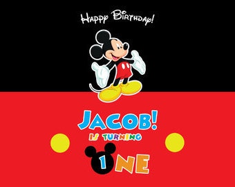 Personalized Mickey Mouse 1st Birthday Backdrop: Printable Party Decor (60x40")