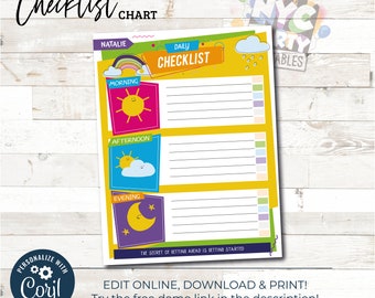 Daily Checklist, Editable Family Planner, Editable Family & Kids Chart- Printable Tasks- Family Schedule Chart- Edit with Corjl-DEMO include