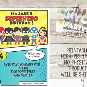 Superhero Birthday Party Invitation, Superhero Birthday Invite, Superheroes Birthday Party Invite, Unisex Superhero Birthday Party Invite
