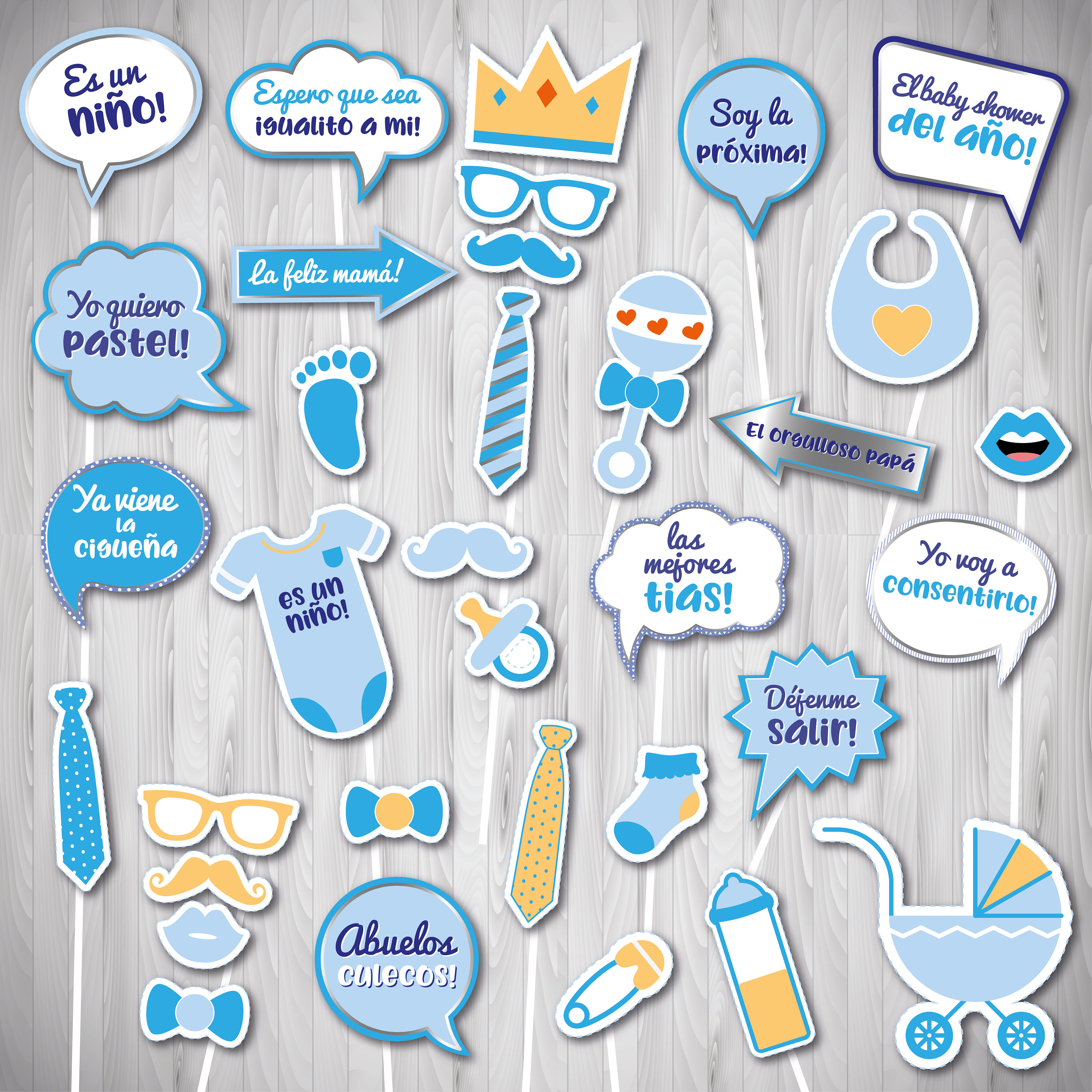 Spanish Baby Shower Photo Booth Props | Niño Baby Shower Decor | Es un Niño Printable Props  Latino Boy Baby Shower | En Español Signs