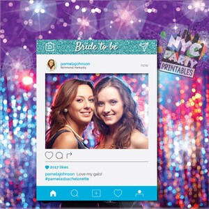 Social Media Photo Prop Editable Frame, Gold Photo Booth Prop, Weddings,Bridal Shower,Birthdays, Baby Shower Template, IG, Personalized PDF