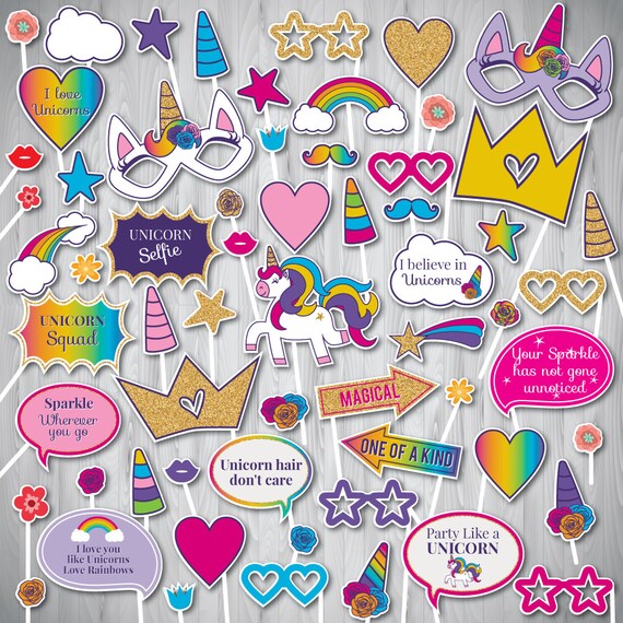 Unicorn Photo Booth Props, Unicorn Party Props, Unicorn Photobooth, Unicorn party, Instant Download with PHOTO BOOTH sign Il_570xn