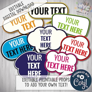 Editable Photo Booth Props, CORJL, Custom Photo Booth Props, Kid friendly, Kids Party, Kids Birthday, Add your own TEXT + FREE Bonus Props