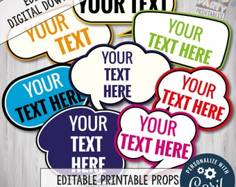 Editable Photo Booth Props, CORJL, Custom Photo Booth Props, Kid friendly, Kids Party, Kids Birthday, Add your own TEXT + FREE Bonus Props