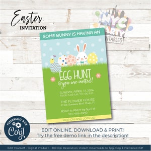 Easter Invitation, Editable Easter Invitation, Easter Brunch, Easter Party, Easter Egg hunt, Edit Your own Invitation, Add your own text