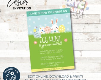 Easter Invitation, EDITABLE Easter Bunny Brunch, Easter Party, Easter Egg hunt, Edit Yourself Invitation, Add your own text with Corjl!