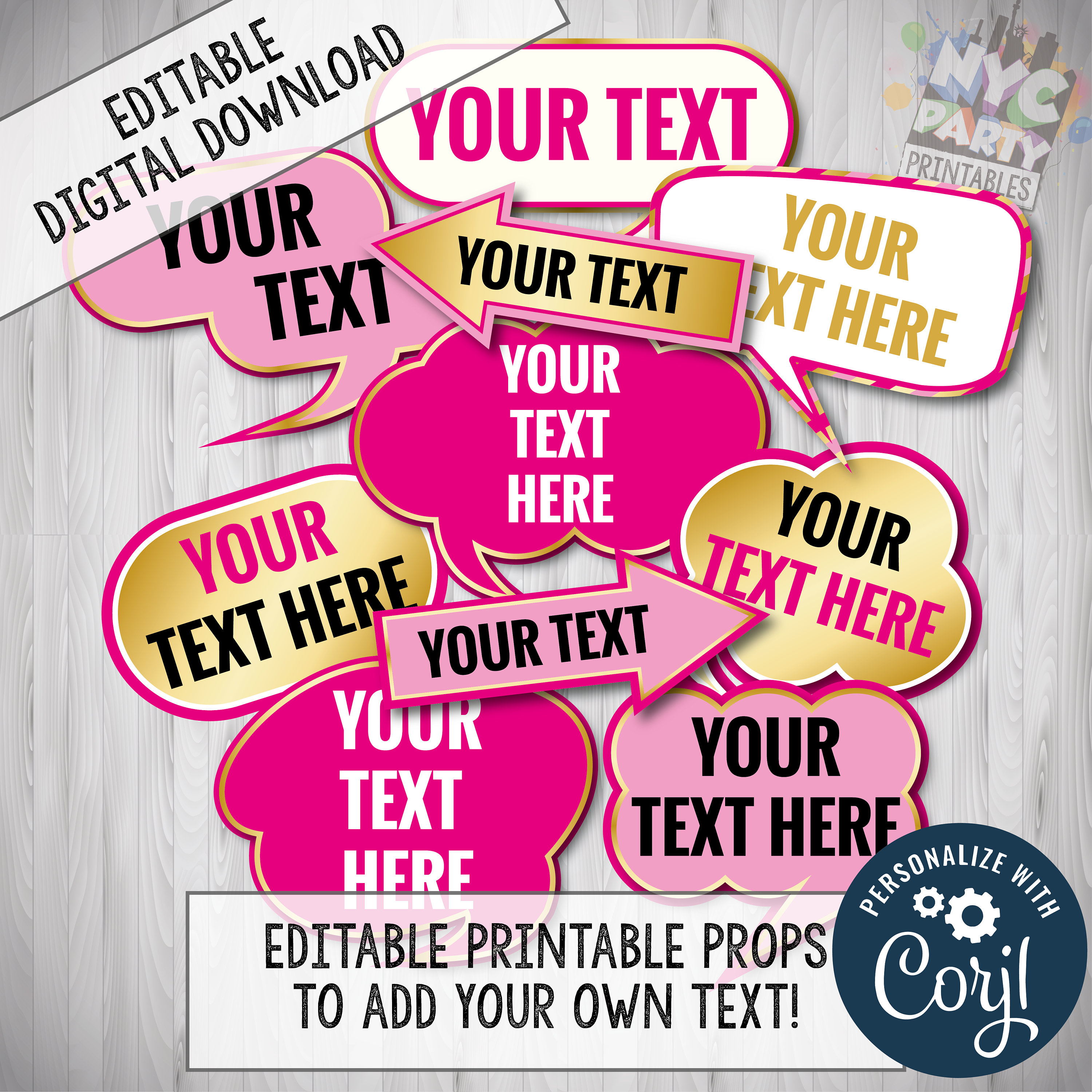 Editable Photo Booth Props Edit with CORJL Custom Photo Booth Props Printable Sweet sixteen Quince Barbie Party FREE Bonus