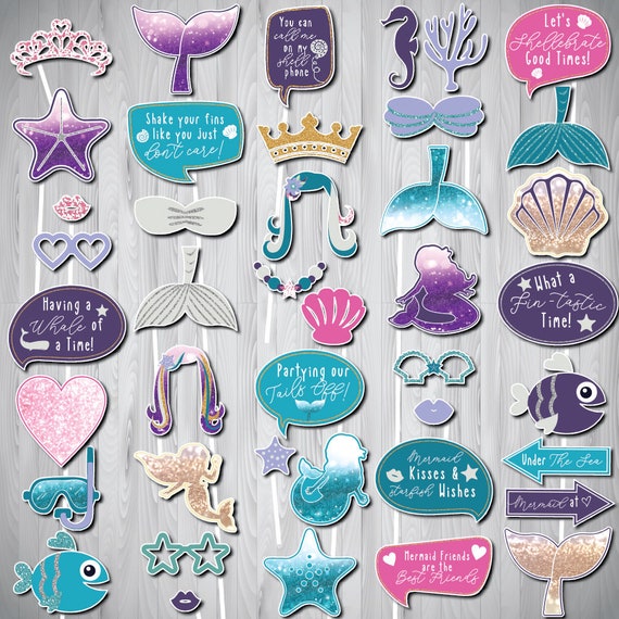 Mermaid Photo Booth Props, Mermaid Party Photo Booth Props + FREE Sign, Under the Sea Props, Mermaid Glitter Props- Il_570xn