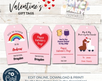 Editable Valentine Gift Tags: 4 Unique Designs (Digital Download)