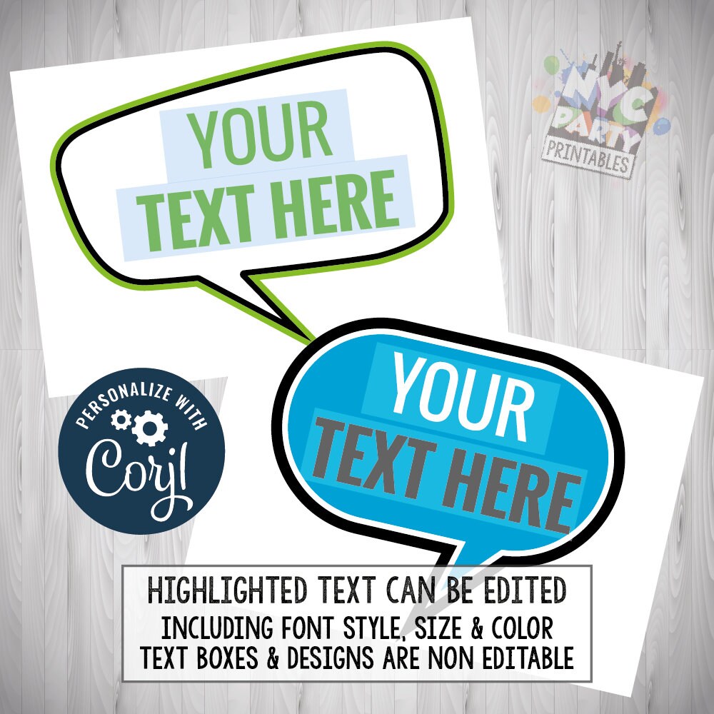Editable Photo Booth Props: Kid's Party DIY Text (digital Download) - Etsy