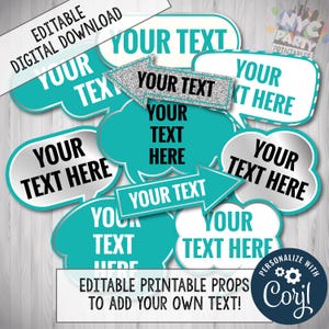 Parisian Bachelorette Party Photo Booth Props: Editable Teal Party Decor (Digital Download)