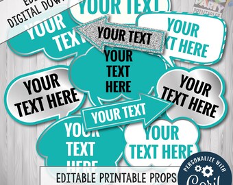 Parisian Bachelorette Party Photo Booth Props: Editable Teal Party Decor (Digital Download)