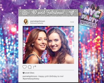 Personalized Instagram Photo Booth Frame: 40th Birthday, Over the Hill (Digital File)