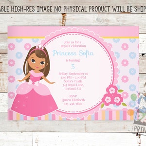 Princess Birthday Invitation, Tan Princess Birthday Invitation, Princess Birthday Invitation, Ethnically Ambiguous Princess, Ethnic Princess
