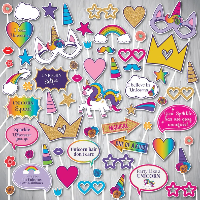 Unicorn Props, Unicorn Photo Booth Props, Unicorn Photobooth Props, Rainbow Party Printable ...
