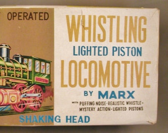 Vintage Marx "Bump and Go" Whistling Lighted Piston Locomotive in Original Box - Battery Operated Vintage Toy