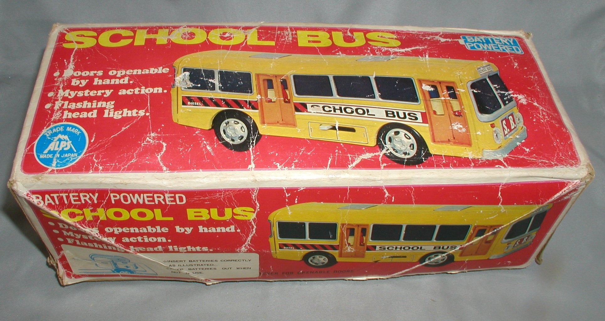 Vintage Alps SCHOOL BUS tin BO Toy in Box