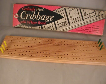 Vintage Wooden Cribbage Board Game in Original Box - Made by Cardinal - Circa 1950s - Vintage Game