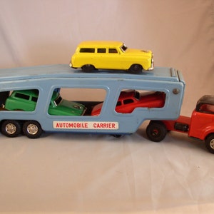 1950's Automobile Carrier with Cars, Japan Tin, Friction