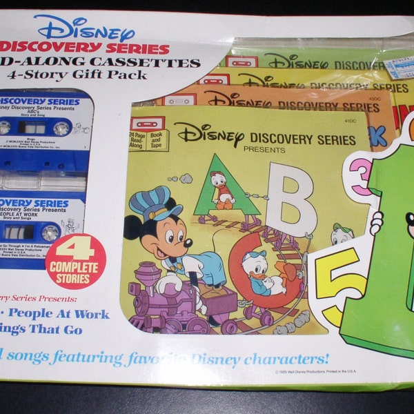 Walt Disney 1985 Discovery Series 4 Story Gift Pack Read-Along Cassettes & Books Factory Sealed