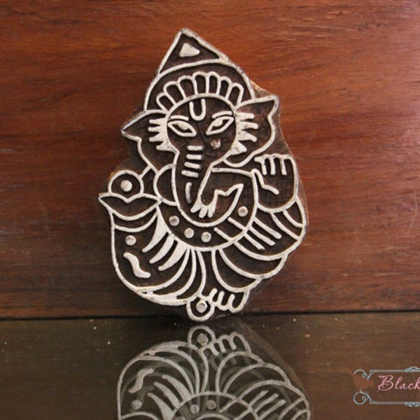 Wood Block Printing Hand Carved Indian Wood Textile Block Stamp Ganesh Elephant God