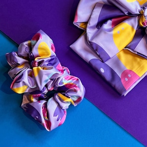 Lilac Ghost Scrunchie, Silky Ghosts Hair Accessories, Vegan Silk Hair Tie, Cute Ghost Scrunchie, Pastel Scrunchie
