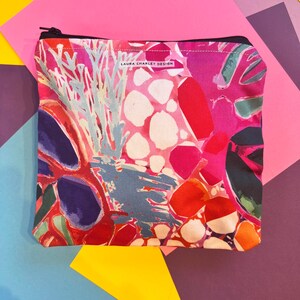 Tropical Cotton Zipped Pouch, Colourful Tropical Cotton bag, Pink Floral Toiletry Bag Friend Gifts,