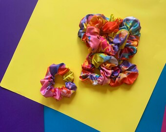 Rainbow Paint Stroke Scrunchie: Silky Vegan Hair Tie