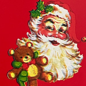 vintage 1960s Christmas Santa Claus Gift Wrapping Wrap Paper Teddy Bears too