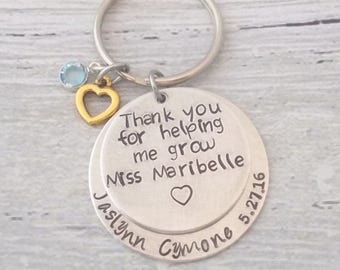 Personalized Teacher Gift, Personalized Nanny Gift, Personalized Teacher Keychain, Day Care Teacher Gift, Thank You For Helping Me Grow