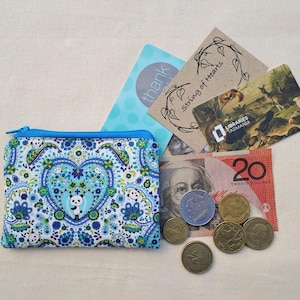 Small zipper coin purse, Earbud pouch, Card wallet, Small make up pouch, Medicines organiser, Jewellery case, Panda fabric, Handmade