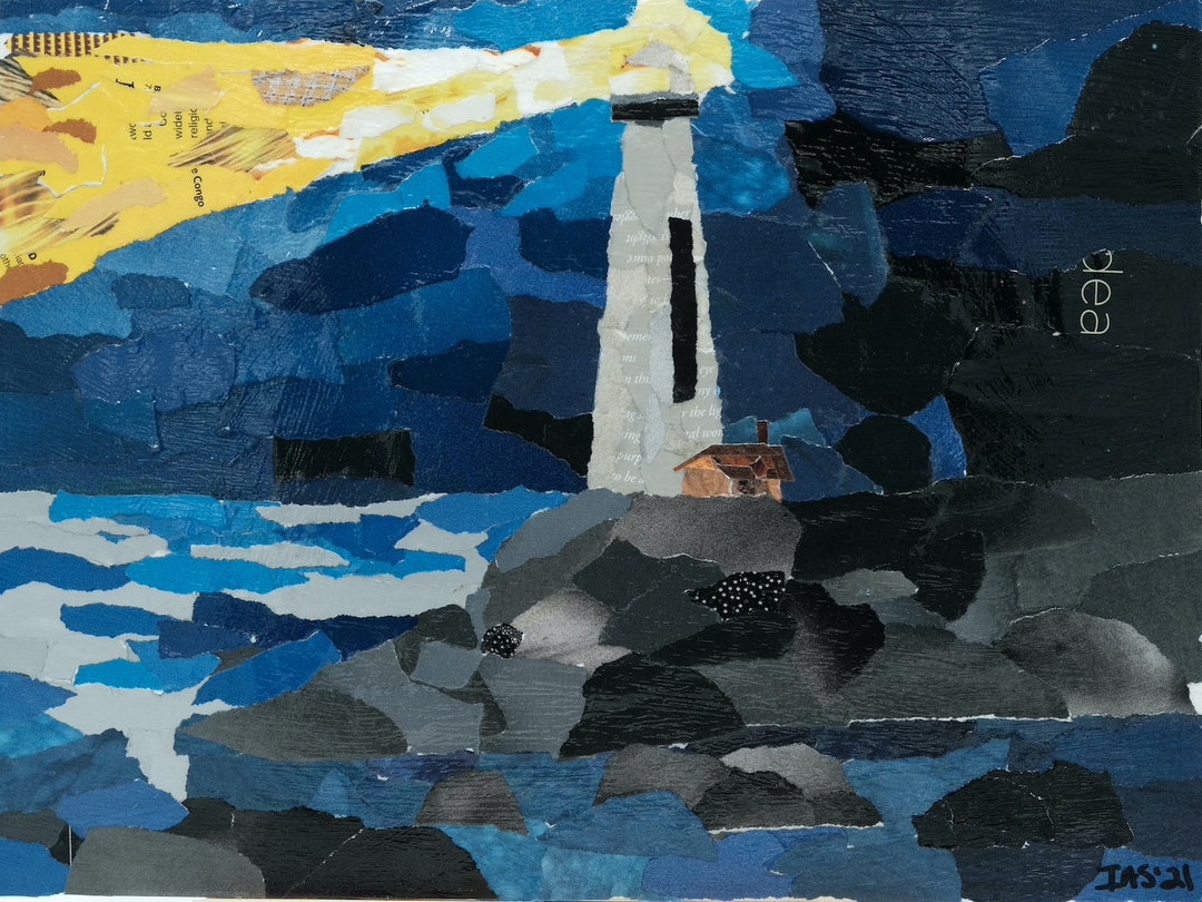Lighthouse Seascape Collage: Torn Paper Artwork (9x12) - Etsy
