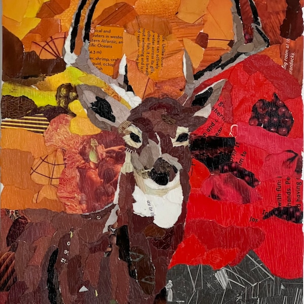 Stag Collage Torn Paper Collage - Etsy