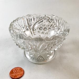 Vintage Pressed Glass Small Compote with a Star Pattern in the Glass