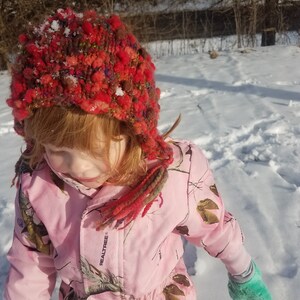 Blue Wool Bonnet Blue Knit Hat Handknit Wool Hat Cute Winter Hat Girl's Wool Hat Woman's Wool Hat Purple Tasseled Hat Orange